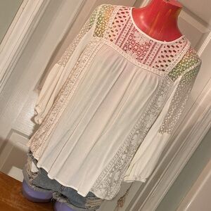 Knox Rose Cream Relaxed Blouse with Embellished Bib Collar